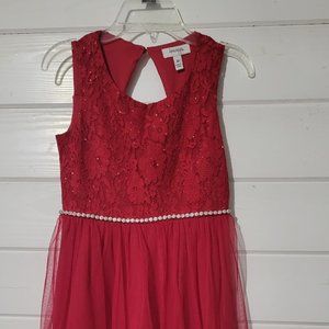 Girls Red Knee Length Dress Size 10